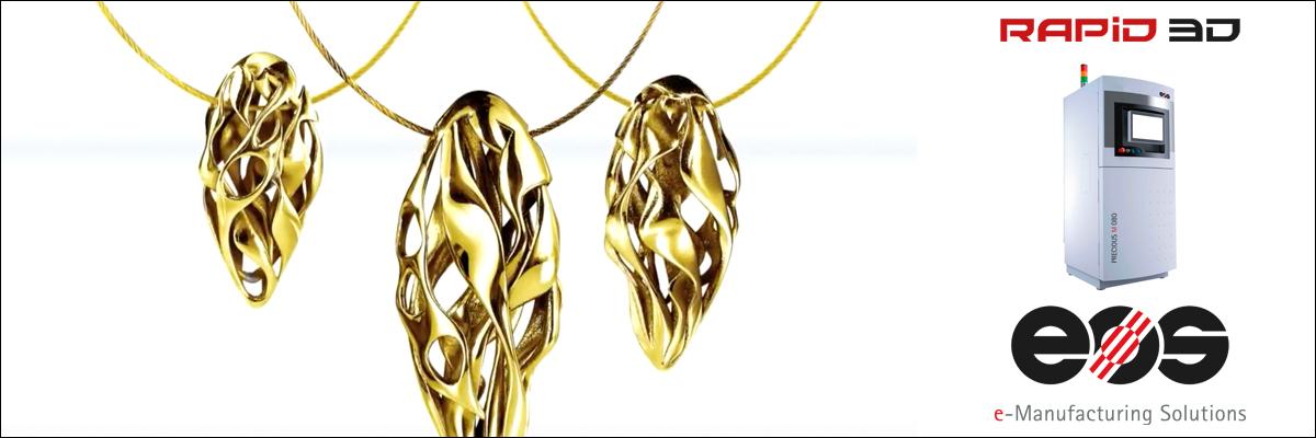 Photo showing a complex necklace created using a Direct Precious Metal 3D printing platform, designed specifically for the production of jewellery and precious metals, jointly optimised by Cooksongold and EOS.