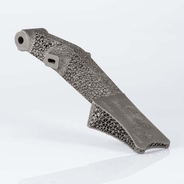 Lightweighted automotive pedal manufactured using industrial 3D printing. Source: EOS.